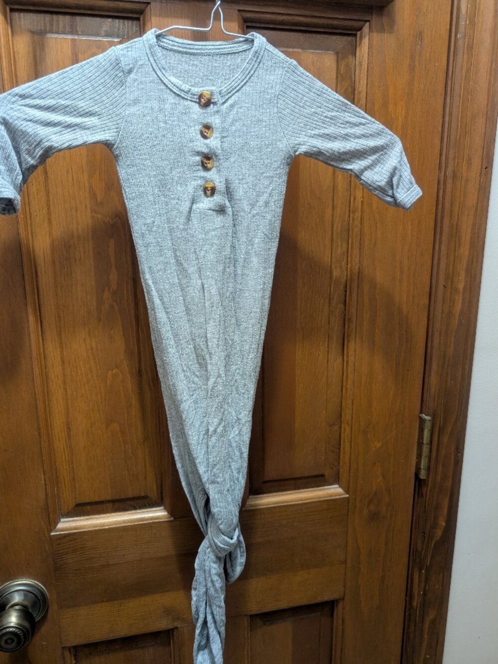 Baby knotted baby gown and baby sleeper zip footed, size NB-3 months; qty 2